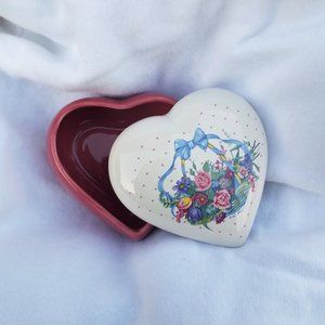VTG 1990 Cottagecore Ceramic Heart Box -MayFair pattern + Flower Basket!